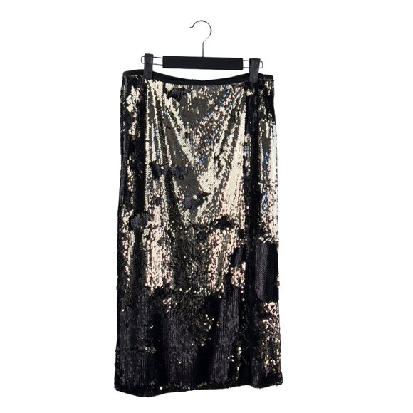 Stretchy Sequin Skirt Black and Gold - Picture 1 of 2